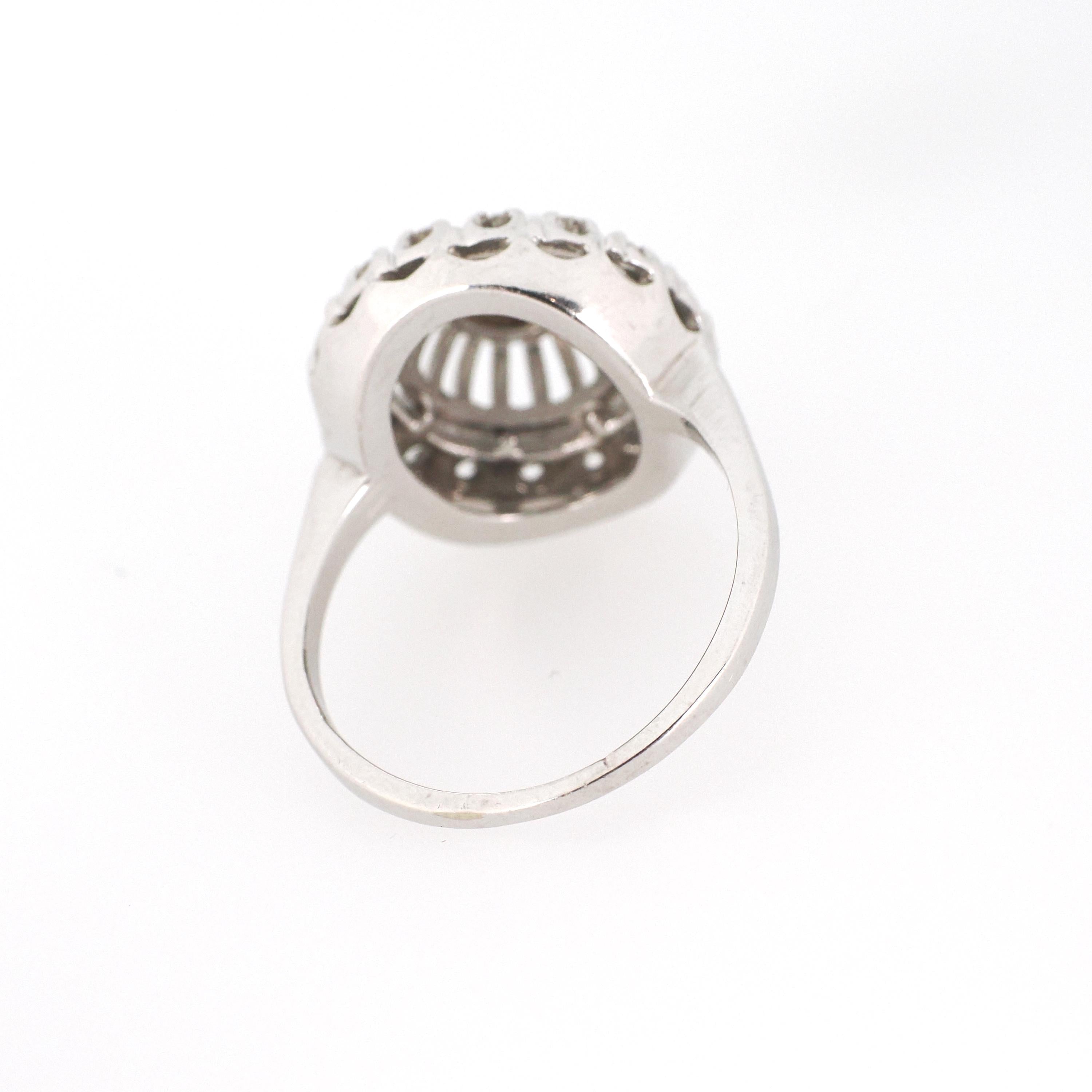 Diamond Halo Ring - Mid Century 14k White Gold .47 CTW Natural Prong Set Tiered Cluster - Vintage Circa 1950s Size 6 Fine Engagement Jewelry