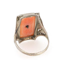 Vintage Cameo Habillé Ring - Art Deco 14k White Gold Carved Shell & Natural Diamonds - Circa 1930s Era Size 9 Portrait Fine Filigree Jewelry