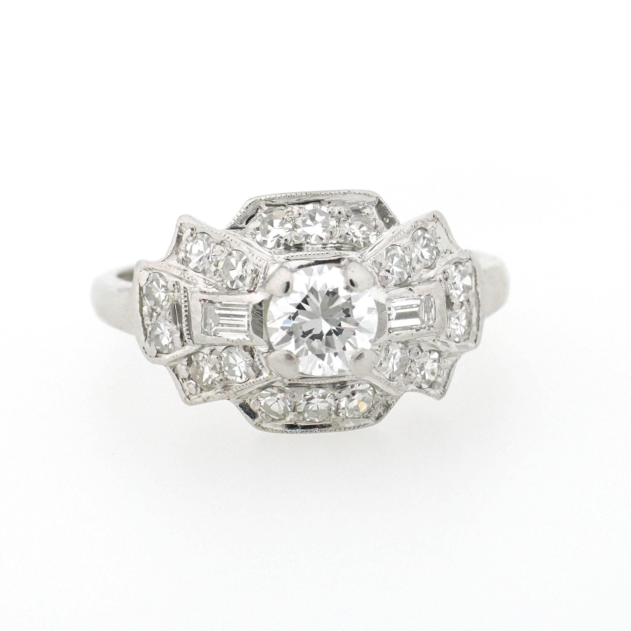 Vintage Engagement Ring - Mid Century Era Platinum 1.21 CTW Natural Diamonds - Circa 1950s Era Size 7 3/4 Fine East West Halo Bridal Jewelry