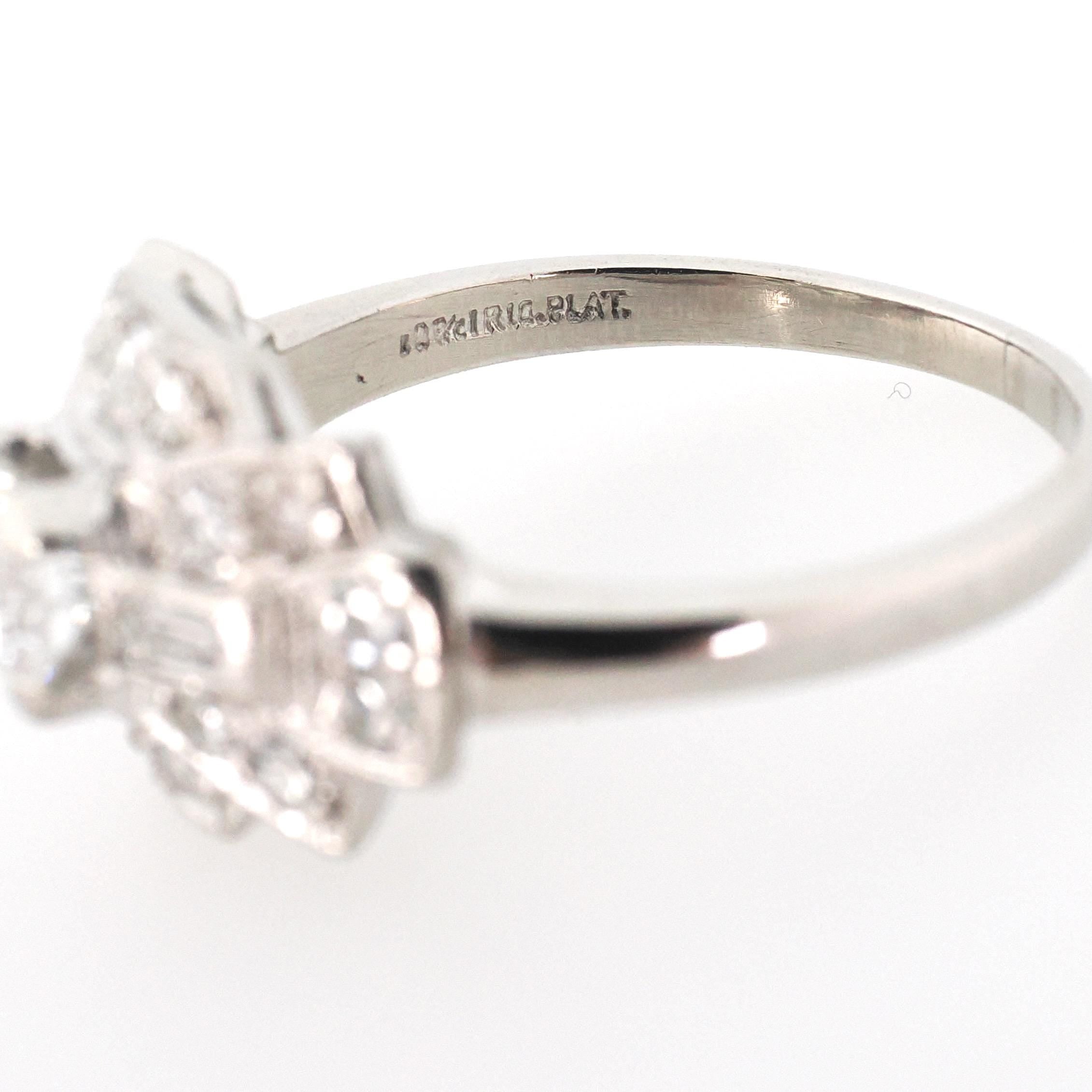 Vintage Engagement Ring - Mid Century Era Platinum 1.21 CTW Natural Diamonds - Circa 1950s Era Size 7 3/4 Fine East West Halo Bridal Jewelry