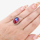 Dragon's Breath Ring - Art Deco Sterling Silver Purple Blue Red Orange Art Glass - Vintage Circa 1930s Era Size 4 1/4 Cabochon Cut Jewelry