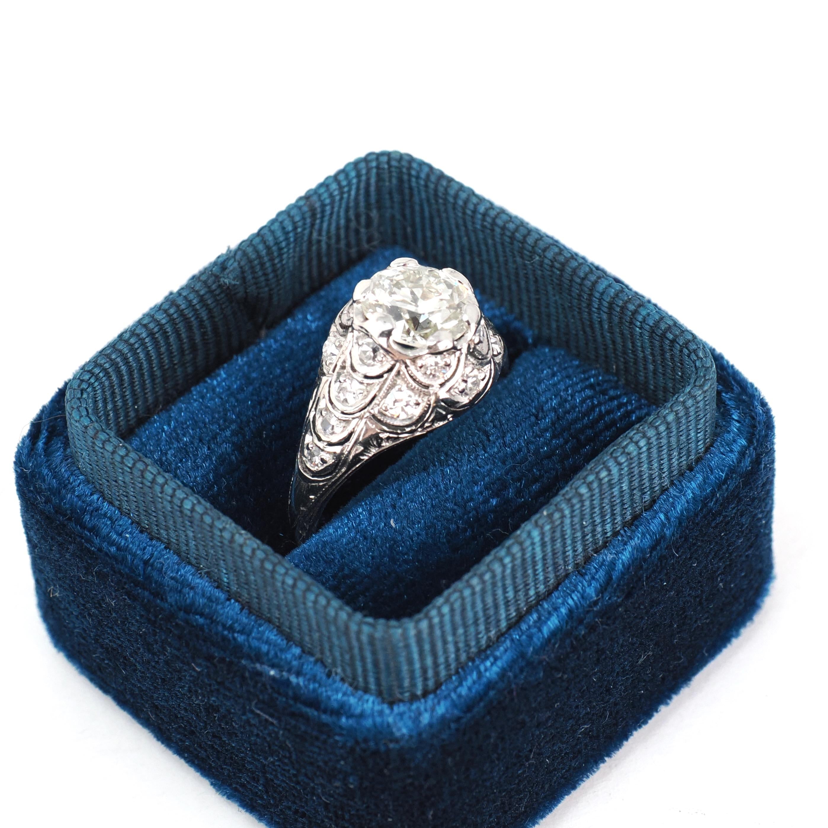 1.18 ct Old European Cut Diamond Ring - Platinum 1.53 CTW Natural Diamond Filigree Engagement - Circa 1920s Era Size 6 Mermaid Fine Jewelry