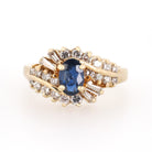 Ballerina Halo Ring - Estate 14k Yellow Gold .46 CT Natural Blue Sapphire .54 CTW Diamonds - Modern 1990s Size 4.25 Engagement Fine Jewelry