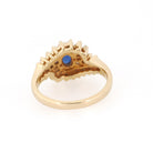 Ballerina Halo Ring - Estate 14k Yellow Gold .46 CT Natural Blue Sapphire .54 CTW Diamonds - Modern 1990s Size 4.25 Engagement Fine Jewelry