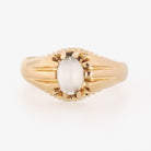Cat's Eye Moonstone Ring - Edwardian 18k Yellow Gold Natural Phenomenal Gemstone Belcher Solitaire - Circa 1910s Era Size 9 1/2 Fine Jewelry