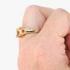 Modern Citrine Ring - Estate 14k Yellow Gold Natural Square Citrine & Created Ruby Gemstones - Circa 2000s Era Size 6 Fine November Jewelry