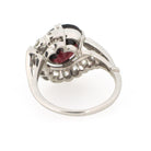 Bypass Halo Ring - Mid Century Platinum 6.55 CT Natural Red Garnet .91 CTW Diamond Swirl Engagement - Circa 1950s Size 6 1/2 Fine Jewelry