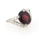 Bypass Halo Ring - Mid Century Platinum 6.55 CT Natural Red Garnet .91 CTW Diamond Swirl Engagement - Circa 1950s Size 6 1/2 Fine Jewelry