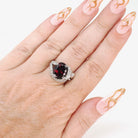 Bypass Halo Ring - Mid Century Platinum 6.55 CT Natural Red Garnet .91 CTW Diamond Swirl Engagement - Circa 1950s Size 6 1/2 Fine Jewelry