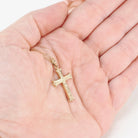 Vintage Cross Pendant - Mid Century 10k Yellow Gold Floral Etching Charm Necklace - Circa 1940s Era Dainty Religious Faith Esemco Jewelry