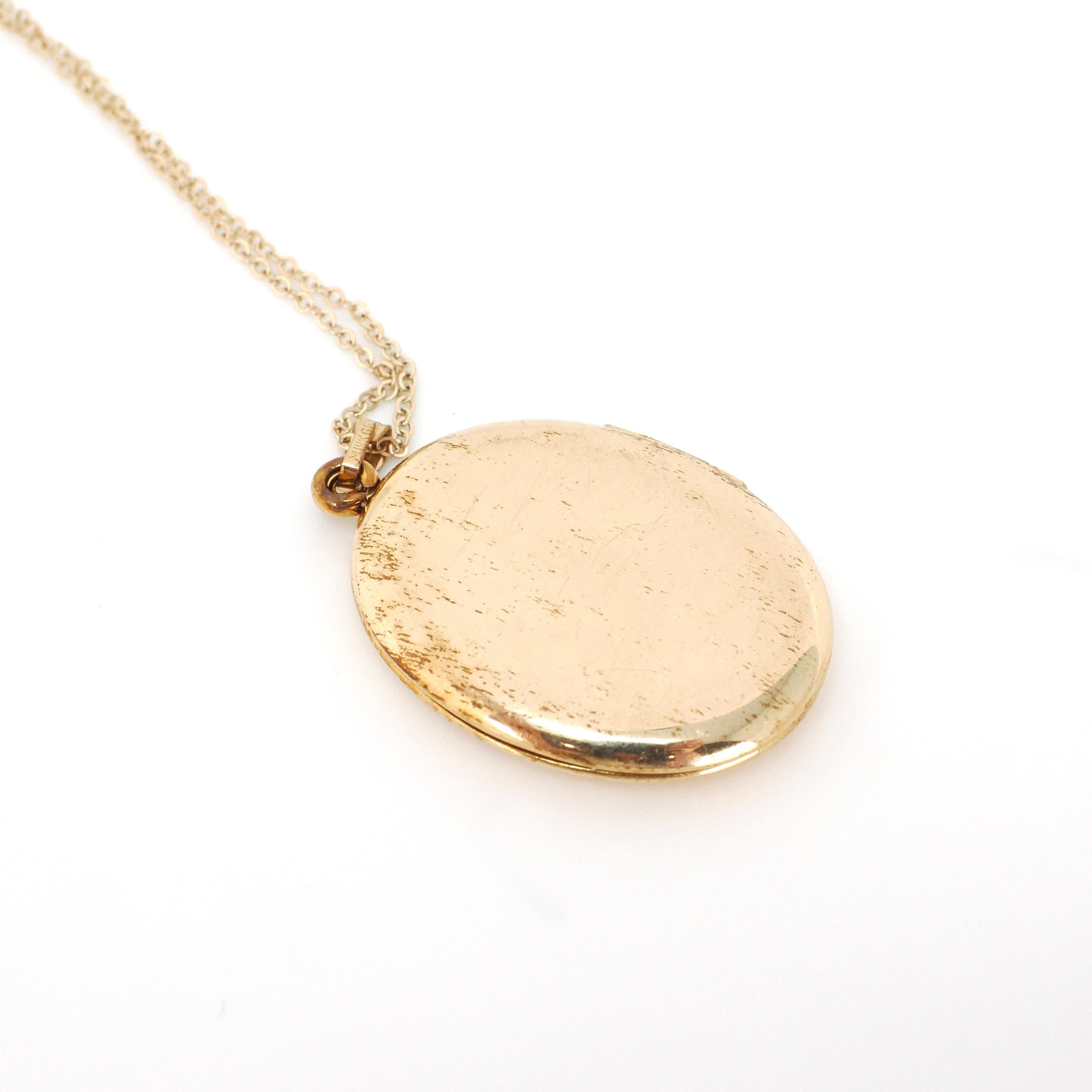 Vintage Flower Locket - Mid Century 14k Gold Filled Oval Pendant Necklace - Circa 1960s Era Keepsake Photo Nature Inspired Marathon Jewelry
