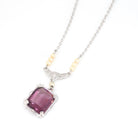 Art Deco Lavalier - Vintage 10k White Gold Simulated Amethyst Purple Glass Seed Pearl Gemstone Necklace - Circa 1930s February Fine Jewelry