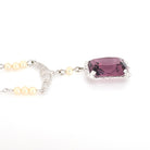 Art Deco Lavalier - Vintage 10k White Gold Simulated Amethyst Purple Glass Seed Pearl Gemstone Necklace - Circa 1930s February Fine Jewelry