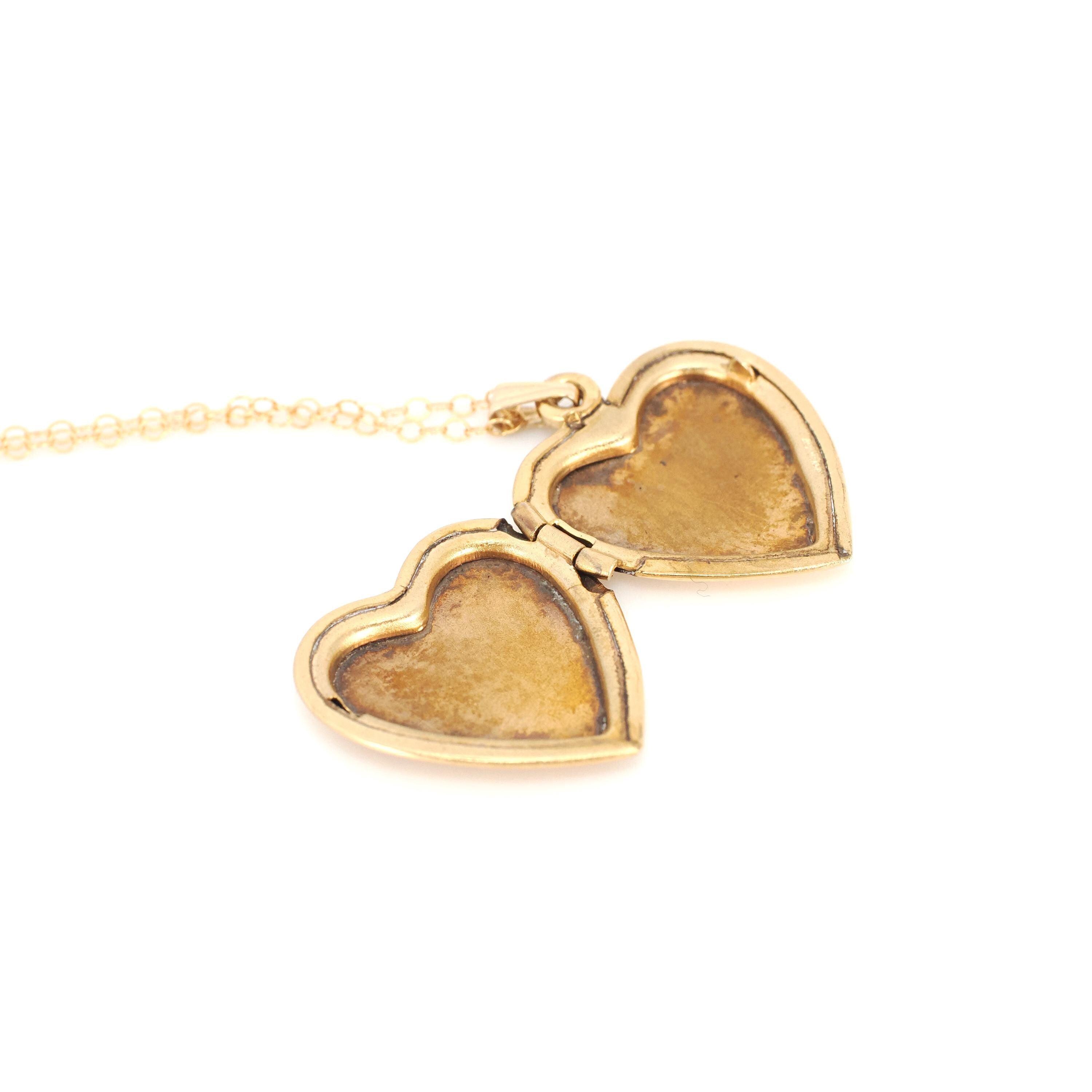 Love Bird Locket - Retro 14k Gold Filled Engraved Heart Pendant Necklace Charm - Vintage Circa 1960s Era Sweetheart Keepsake Photo Jewelry