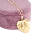 Love Bird Locket - Retro 14k Gold Filled Engraved Heart Pendant Necklace Charm - Vintage Circa 1960s Era Sweetheart Keepsake Photo Jewelry