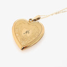 Letter "M" Locket - Retro 12k Gold Filled Engraved Single Initial Heart Pendant Necklace - Circa 1940s Statement Keepsake Photograph Jewelry