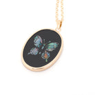 Modern Butterfly Pendant - Estate 14K Yellow Gold Natural Onyx Mosaic Opal Inlay Charm - Circa 1990s Nature Inspired Necklace Fine Jewelry