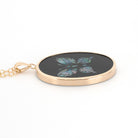 Modern Butterfly Pendant - Estate 14K Yellow Gold Natural Onyx Mosaic Opal Inlay Charm - Circa 1990s Nature Inspired Necklace Fine Jewelry