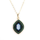Inlayed Gemstone Pendant - Modern 14k Yellow Gold Natural Opal Lapis Malachite Onyx Charm - Circa 2000s Era Mystical Lantern Fine Jewelry