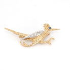 Vintage Roadrunner Brooch - Retro 14k Yellow & White Gold Natural Sapphire And Diamond Pin - Circa 1970s Era Cuckoo Bird Animal Fine Jewelry