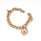 Antique Padlock Bracelet - Edwardian Rosy 12k Gold Filled Heart Shaped Charm Padlock & Key - Circa 1910s Era 8 Inch Curb Link Chain Jewelry