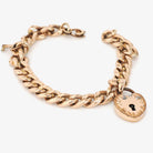 Antique Padlock Bracelet - Edwardian Rosy 12k Gold Filled Heart Shaped Charm Padlock & Key - Circa 1910s Era 8 Inch Curb Link Chain Jewelry