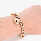 Antique Padlock Bracelet - Edwardian Rosy 12k Gold Filled Heart Shaped Charm Padlock & Key - Circa 1910s Era 8 Inch Curb Link Chain Jewelry