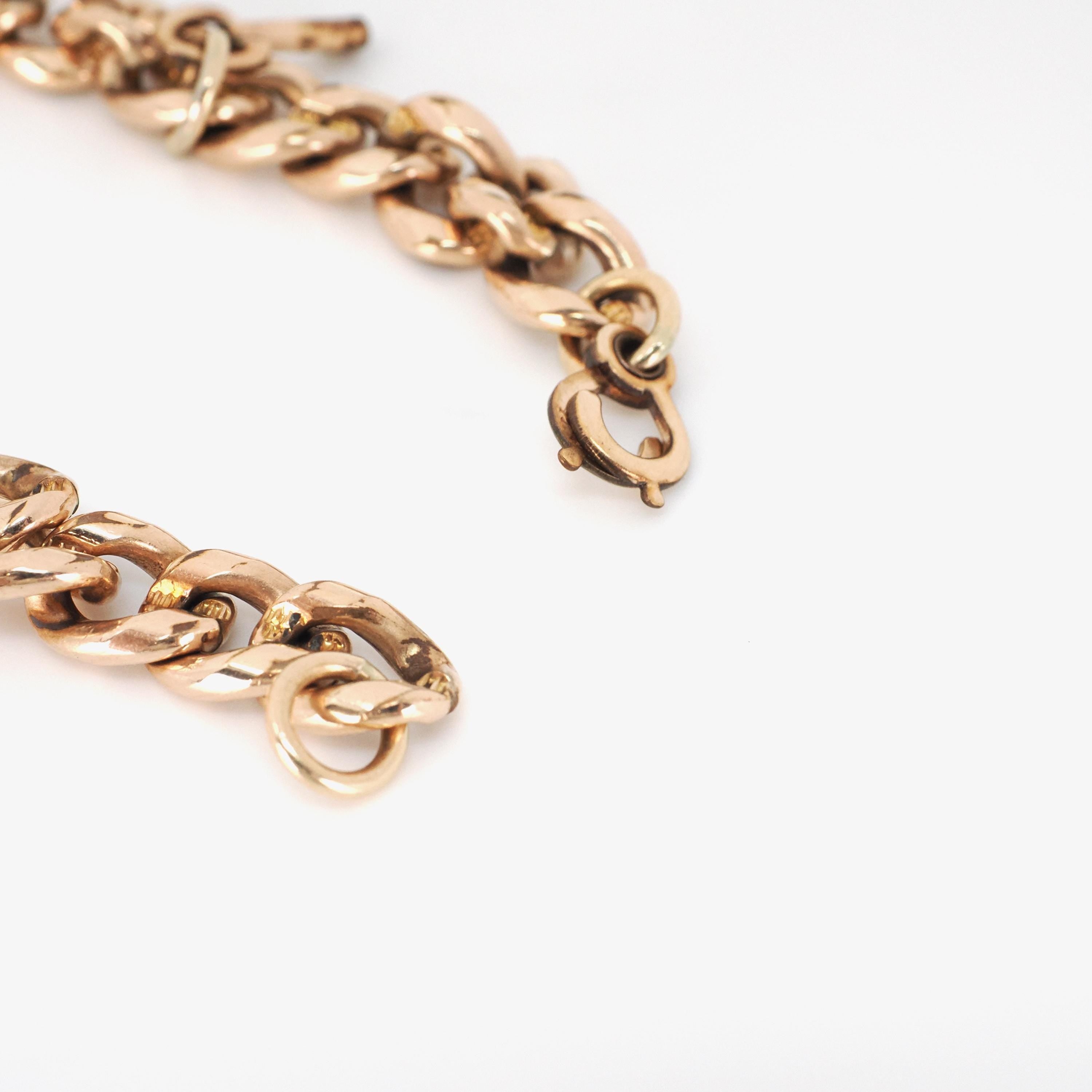 Antique Padlock Bracelet - Edwardian Rosy 12k Gold Filled Heart Shaped Charm Padlock & Key - Circa 1910s Era 8 Inch Curb Link Chain Jewelry