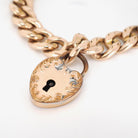 Antique Padlock Bracelet - Edwardian Rosy 12k Gold Filled Heart Shaped Charm Padlock & Key - Circa 1910s Era 8 Inch Curb Link Chain Jewelry
