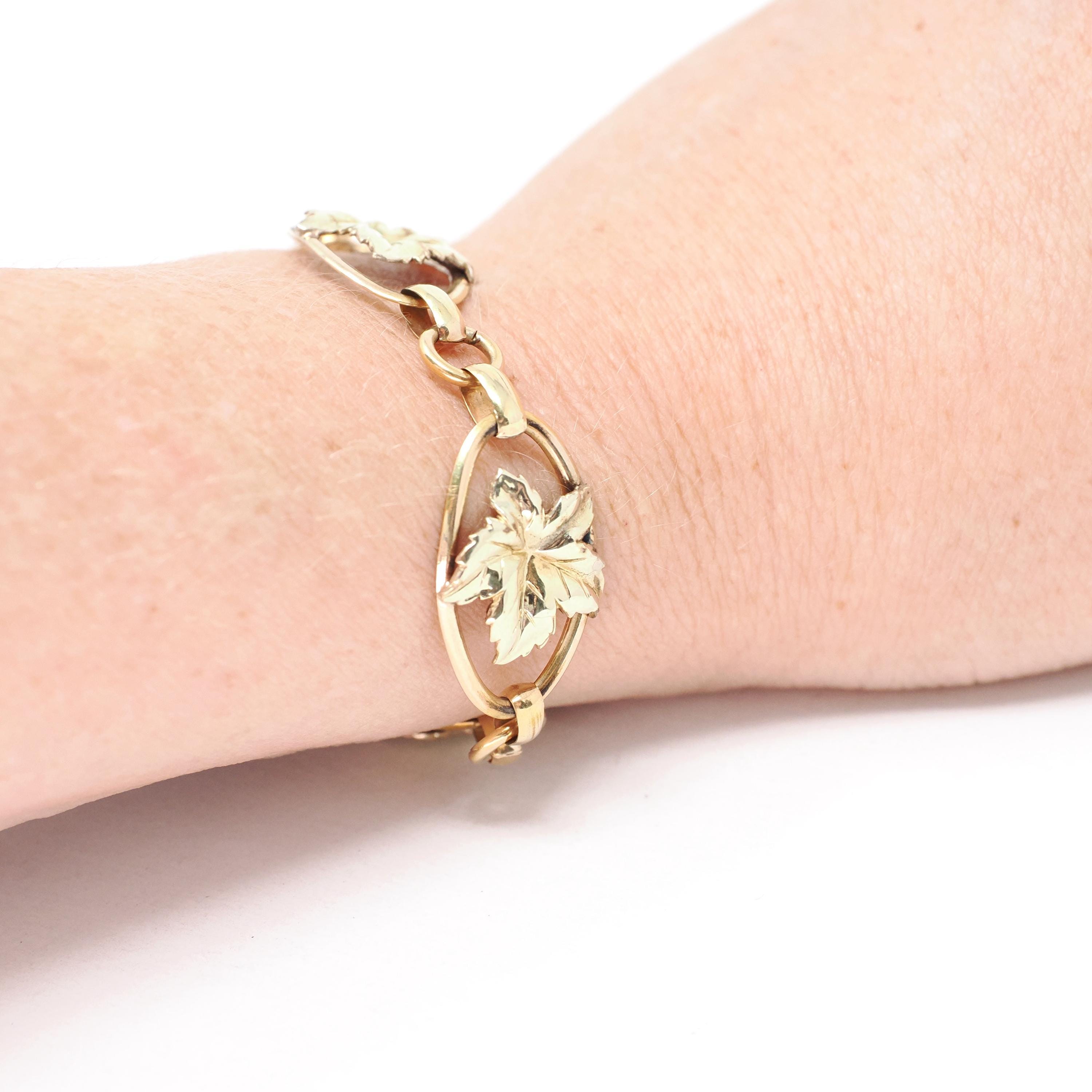 Maple Leaf Bracelet - Retro 12k Gold Filled Yellow & Rose Gold Oval Statement Panels - Circa 1940s Era Fashion Accessory Binder Bros Jewelry