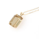 Modern Citrine Pendant - Estate 14k Yellow Gold Emerald Cut 9.05 CT Natural Gemstone Necklace - Circa 2000s Fine November Birthstone Jewelry