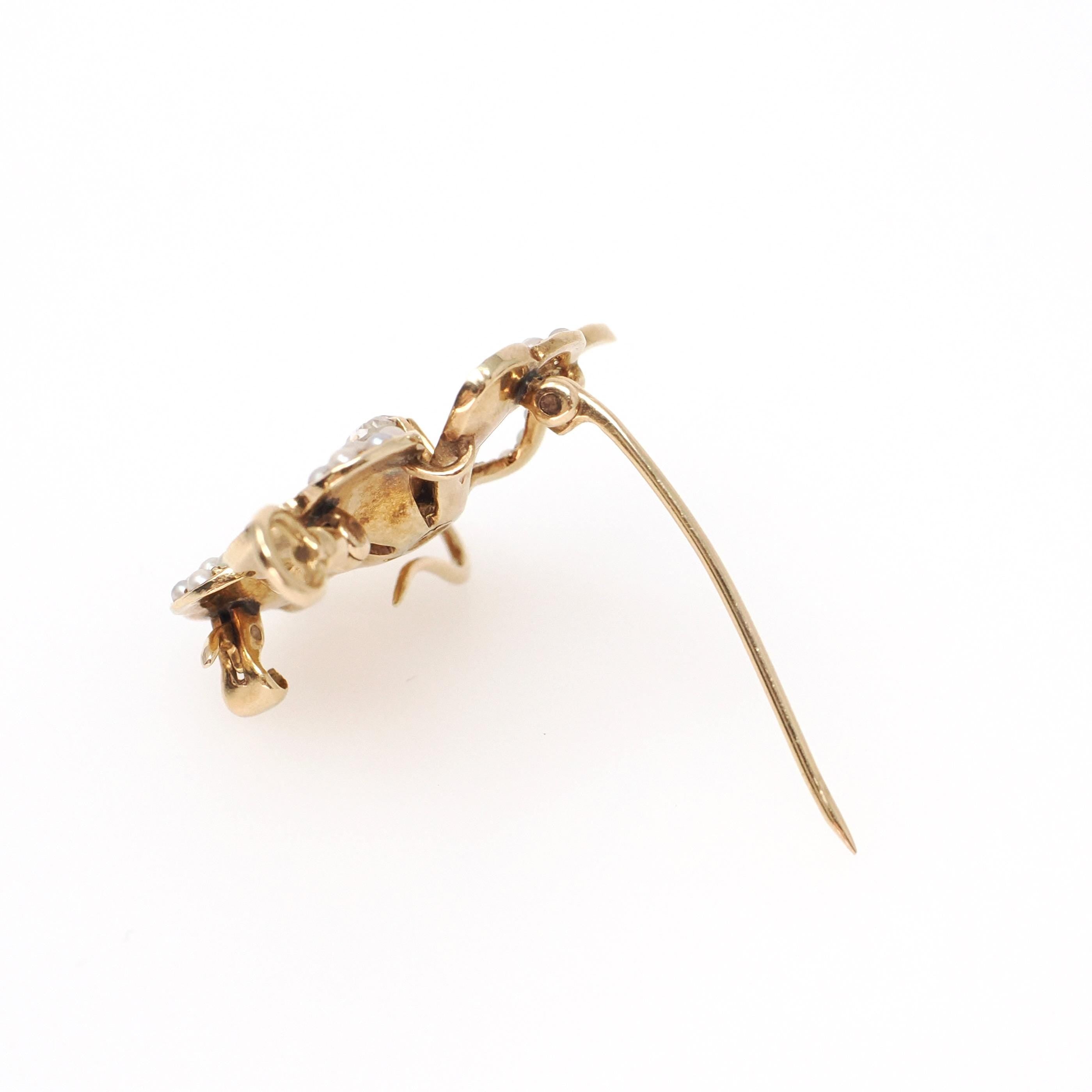 Antique Four Leaf Clover Brooch - Edwardian 14k Yellow Gold Natural Diamond & Seed Pearl Pendant Necklace - Circa Early 1900s Fine Jewelry