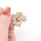 Antique Four Leaf Clover Brooch - Edwardian 14k Yellow Gold Natural Diamond & Seed Pearl Pendant Necklace - Circa Early 1900s Fine Jewelry