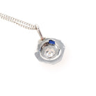 Art Deco Diamond Necklace - Vintage 14k White Gold .34 CT Old Euro & Created Blue Sapphire Pendant - Circa 1930s Era Conversion Fine Jewelry