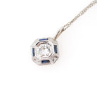 Art Deco Diamond Necklace - Vintage 14k White Gold .34 CT Old Euro & Created Blue Sapphire Pendant - Circa 1930s Era Conversion Fine Jewelry