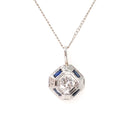Art Deco Diamond Necklace - Vintage 14k White Gold .34 CT Old Euro & Created Blue Sapphire Pendant - Circa 1930s Era Conversion Fine Jewelry