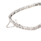Art Deco Bracelet - Vintage 14k White Gold Natural Diamond Green Glass Simulated Emerald - Circa 1930s May Birthstone Filigree Fine Jewelry