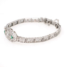 Art Deco Bracelet - Vintage 14k White Gold Natural Diamond Green Glass Simulated Emerald - Circa 1930s May Birthstone Filigree Fine Jewelry