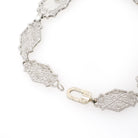 Rock Crystal Quartz Bracelet - Art Deco 14k White Gold Natural Diamond & Created Sapphire Accents - Circa 1930s Era Filigree Fine Jewelry