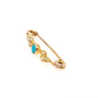 Antique Floral Brooch - Edwardian 18k Yellow Gold Natural Turquoise Gem & Seed Pearls Bar Pin - Circa 1900s Garland Fine Statement Jewelry