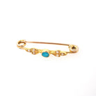 Antique Floral Brooch - Edwardian 18k Yellow Gold Natural Turquoise Gem & Seed Pearls Bar Pin - Circa 1900s Garland Fine Statement Jewelry