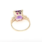 Created Color Change Sapphire Ring - Mid Century 10k Yellow Gold Rectangular Purple Blue Gem - Circa 1950s Era Size 6 1/2 Fine 50s Jewelry