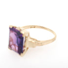 Created Color Change Sapphire Ring - Mid Century 10k Yellow Gold Rectangular Purple Blue Gem - Circa 1950s Era Size 6 1/2 Fine 50s Jewelry