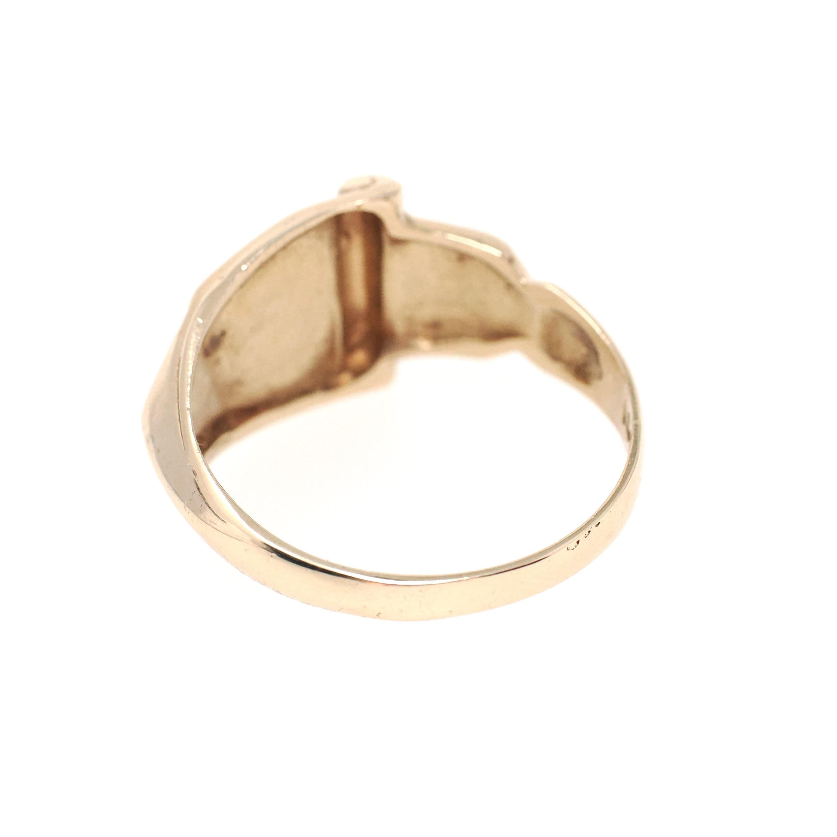 Vintage Signet Ring - Art Deco 10k Yellow Gold "MB" Engraved Initials Book Design - Circa 1930s Era Size 8 Unisex Fine Statement 30s Jewelry