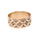 Antique Cigar Band - Edwardian 10k Rose Gold Floral & Cross Designs Wide Ring - Vintage Circa 1900s Era Size 8 Unisex Fine Stacking Jewelry