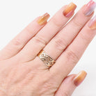 Antique Cigar Band - Edwardian 10k Rose Gold Floral & Cross Designs Wide Ring - Vintage Circa 1900s Era Size 8 Unisex Fine Stacking Jewelry