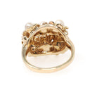 Vintage Pearl Cluster Ring - Retro Era 14k Yellow Gold Organic Cultured Gems & .19 CTW Diamonds - Circa 1960s Era Size 6 Fine Floral Jewelry