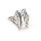 Vintage Aquamarine Ring - Art Deco 14k White Gold Light Blue Fancy Hourglass Cut Gemstone - Circa 1930s Era Size 4 1/2 Filigree Fine Jewelry