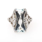 Vintage Aquamarine Ring - Art Deco 14k White Gold Light Blue Fancy Hourglass Cut Gemstone - Circa 1930s Era Size 4 1/2 Filigree Fine Jewelry