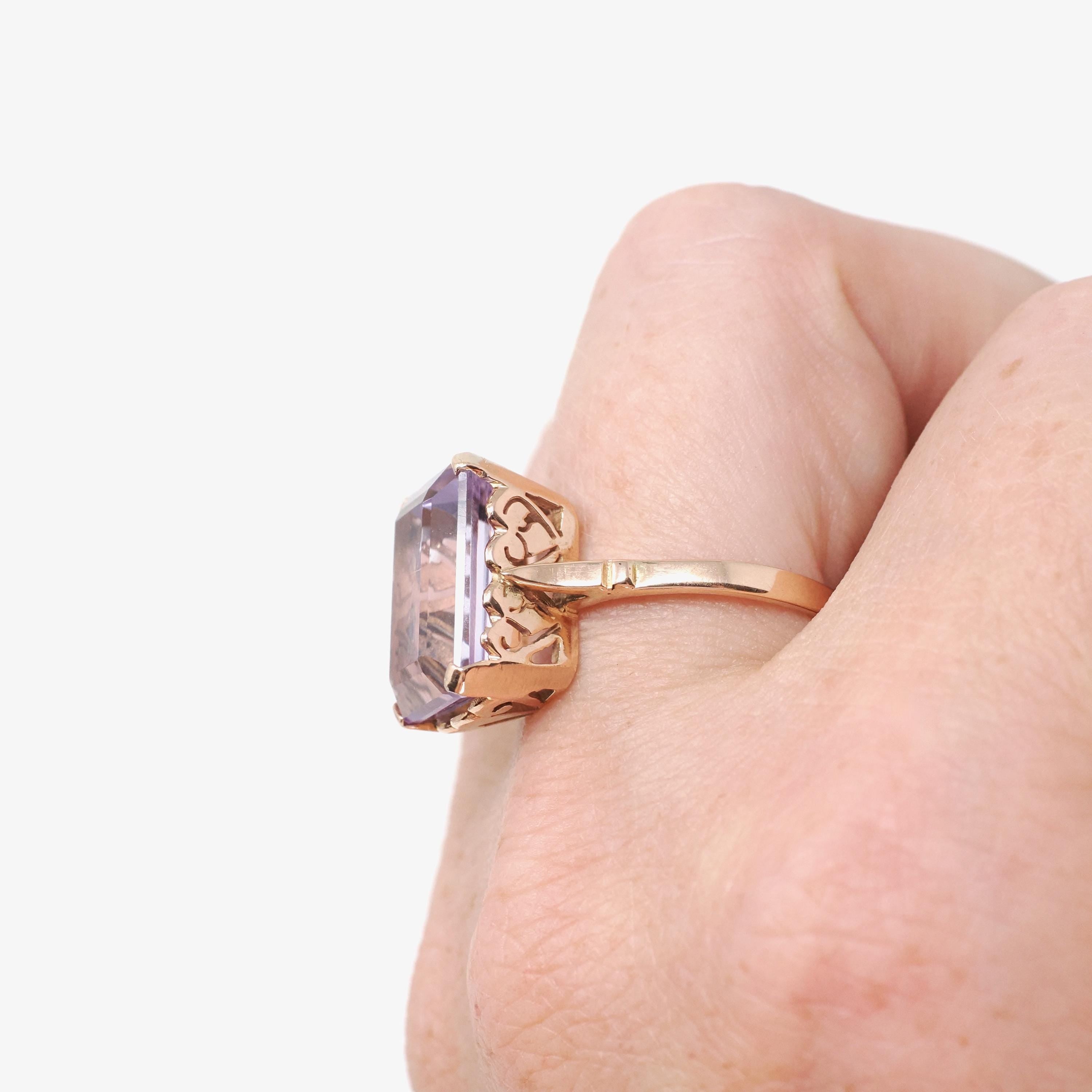 Vintage Amethyst Ring - Retro 14k Yellow Gold Rectangular Step Cut Purple Gem - Circa 1940s Era Size 7 3/4 February Birthstone Fine Jewelry